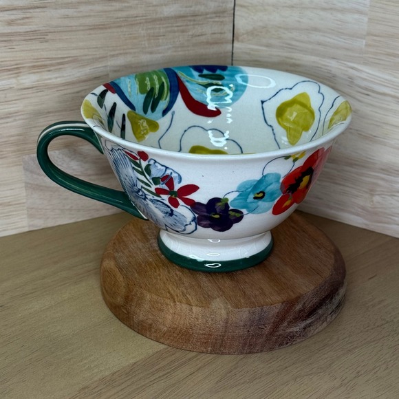 Estudios Flores Other - Handmade Ceramic Teacup Floral Butterfly‎ Design Green Handle Estudios Flores